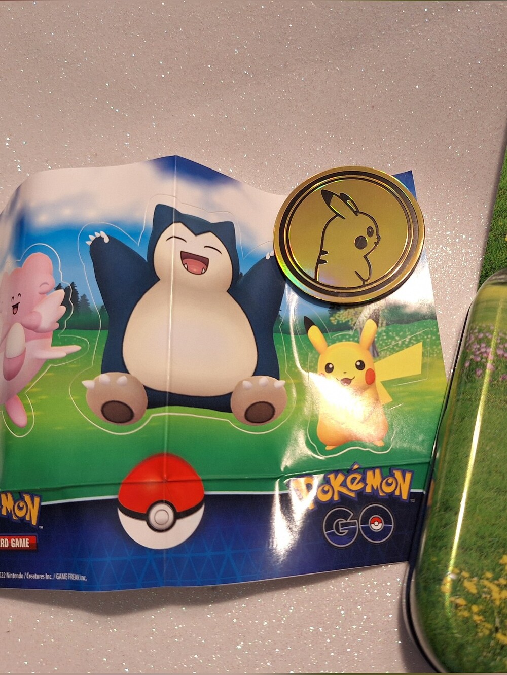 Pokemon GO Tin Sticker Sheet Tcg Collectible Random Trading Cards And Coin